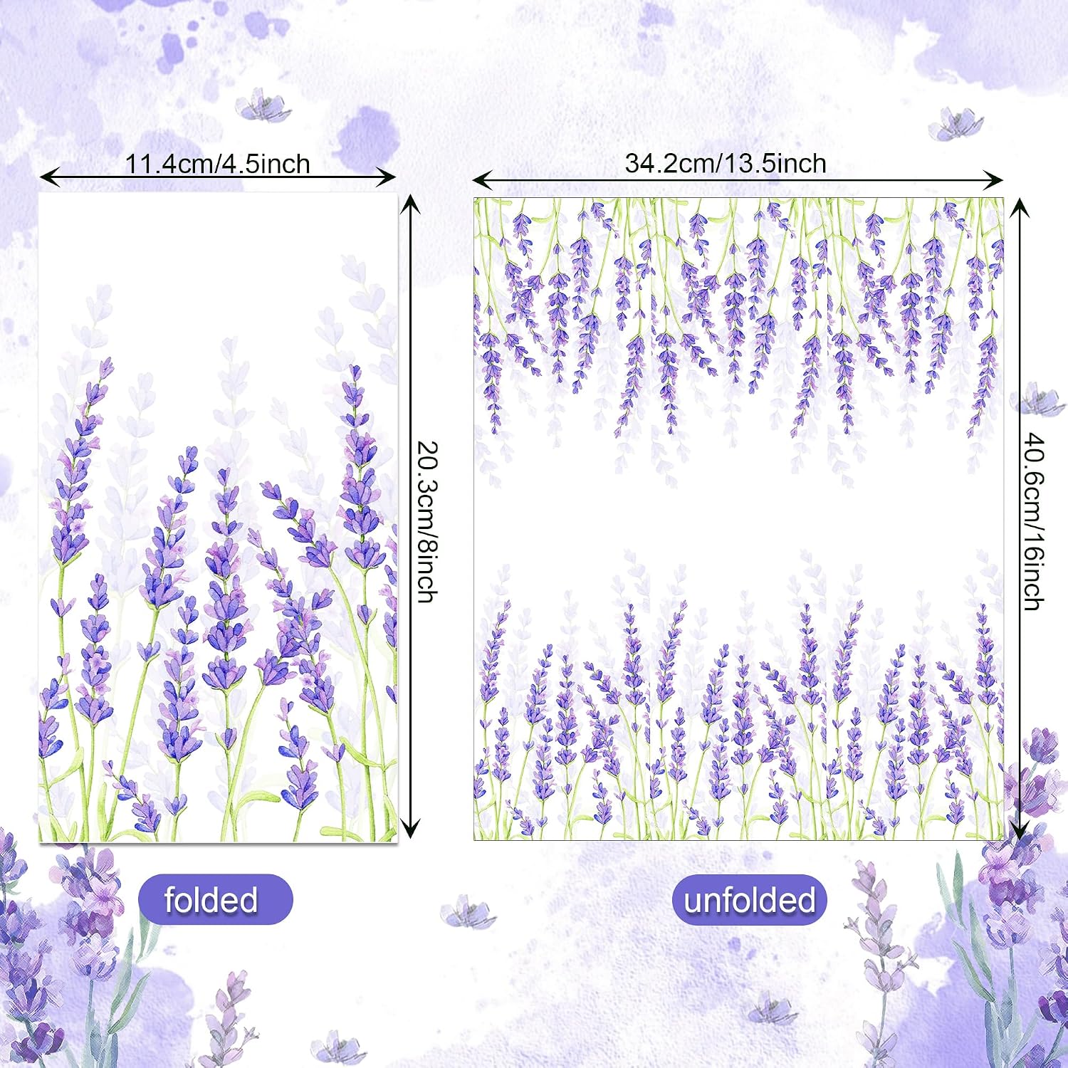 80PCS Lavender Paper Napkins - 4.5x8 Inch Disposable Lavender Guest Napkins, Flower Party Supplies, Floral Birthday Decorations for Wedding,Birthday,Baby Shower, Tea Garden Party, Bridal Shower