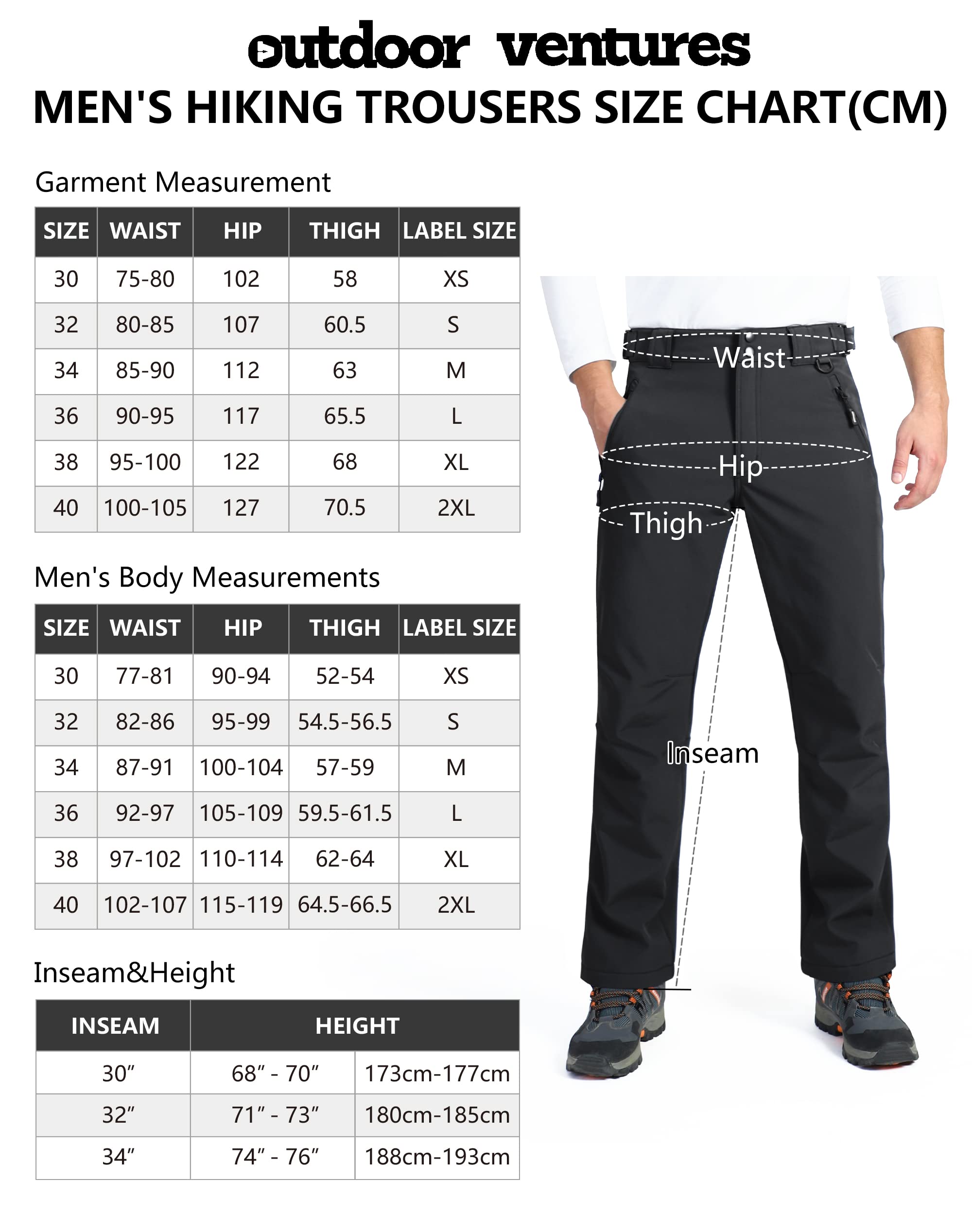 Outdoor Ventures Męskie spodnie softshellowe, wodoszczelne, zimowe, termiczne, z ciepłą podszewką, spodnie narciarskie, snowboardowe, wiatroszczelne, spodnie śniegowe, do jazdy na nartach, wędrówek