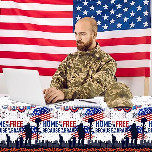 Miniatura 4 de GREHUMOR Mantel decorativo para el Día de los Caídos, 3 piezas, mantel desechable de plástico para el Día de los Veteranos, Día de los Veteranos y