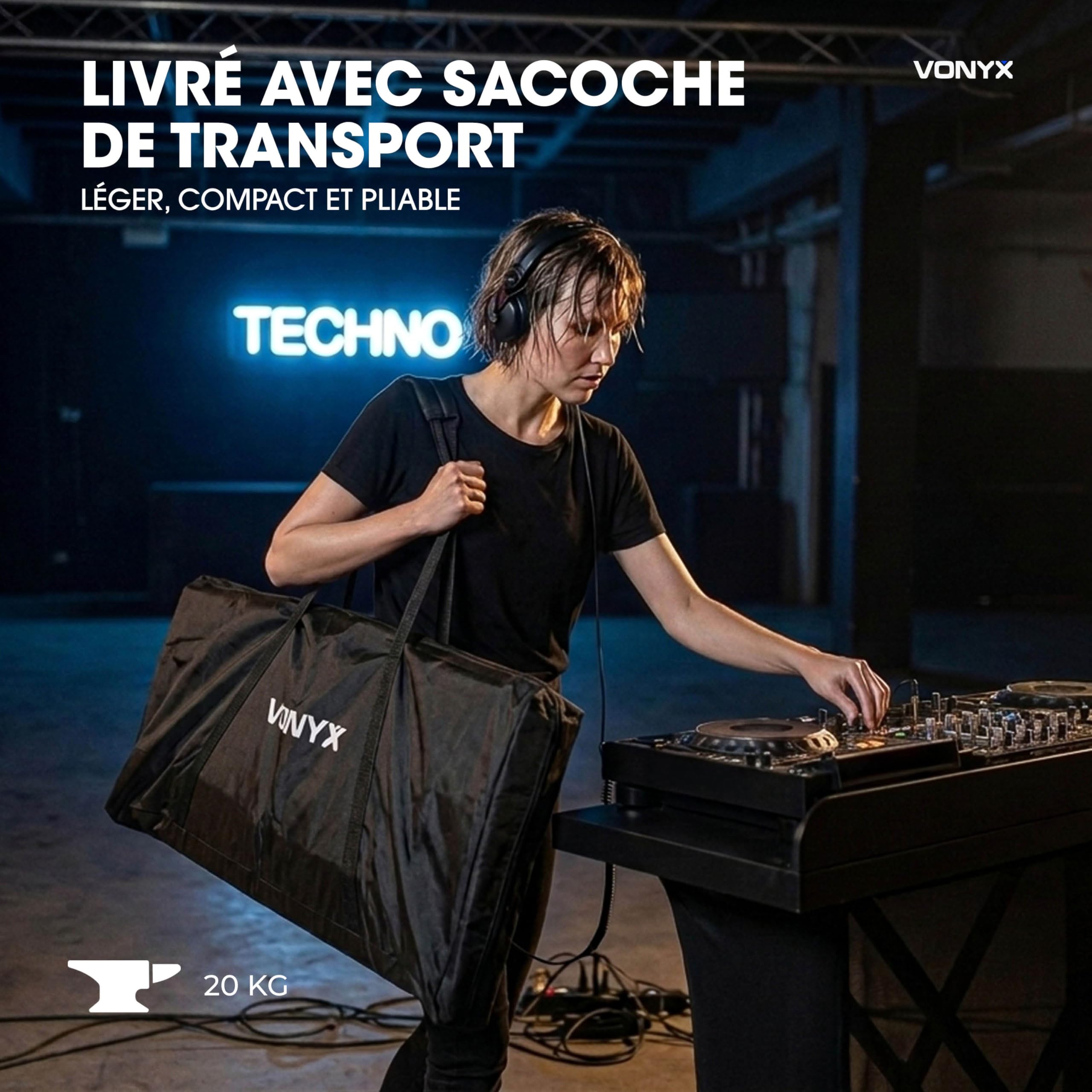 Vonyx DBE100 Table DJ Pliable 1m - Stand DJ Portable avec Housses Lycra et Housse de Transport - Support Mixage Mobile Stable pour Prestations et Événements