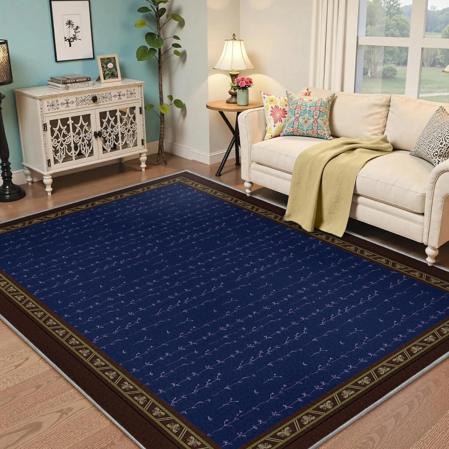 Tapis lavable bleu marine 160x230cm doux et antidérapant pour enfant