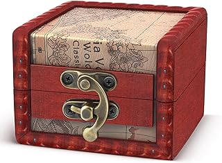 Coolrunner Small Handmade Retro European wooden box Vintage Wooden Treasure Case Decorative Trinket Jewelry Storage Box Old Memory (1) (Style 2)
