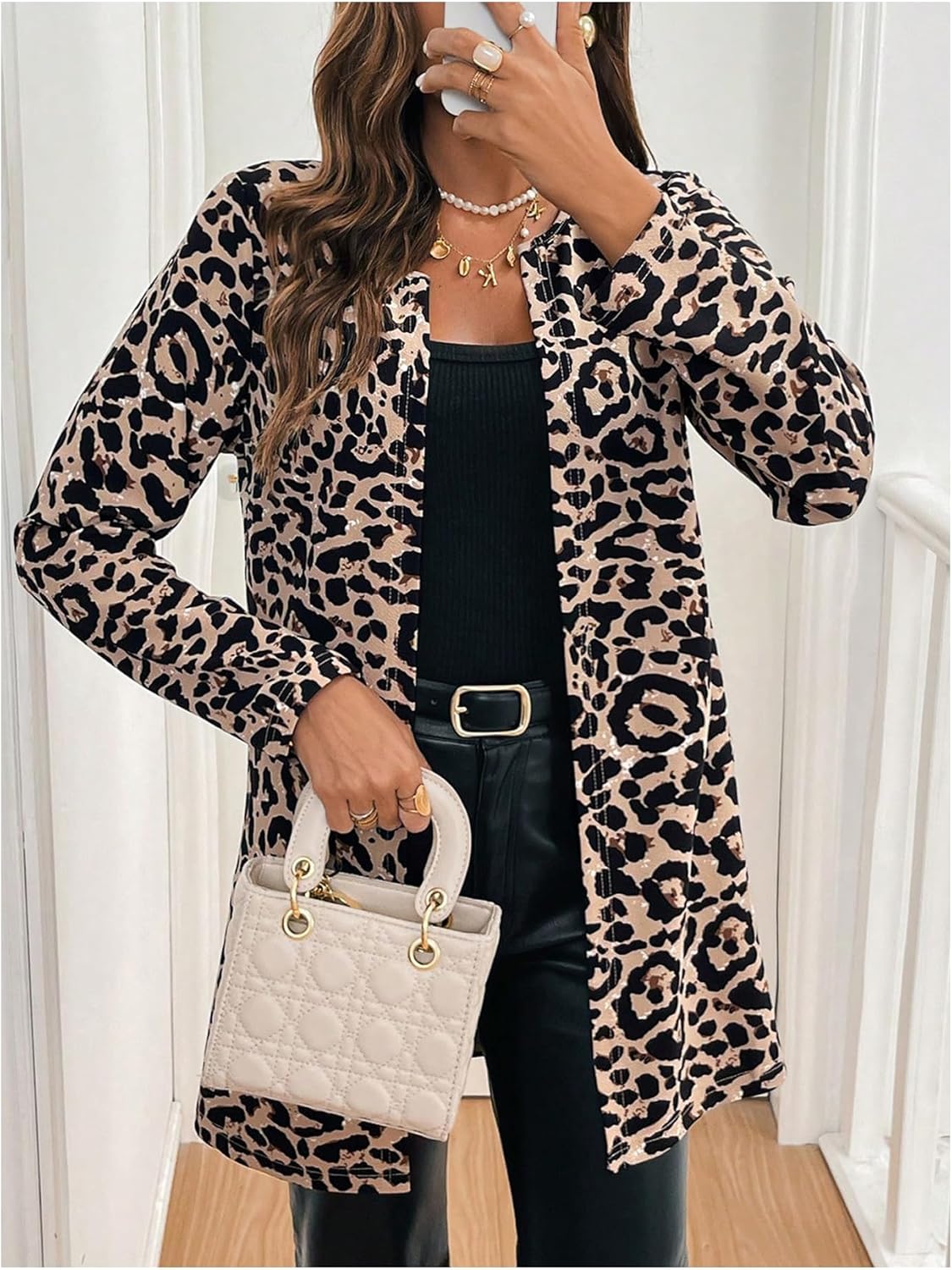 GORGLITTER Women's Leopard Cheetah Animal Blazer Jackets Fall Trendy Long Sleeve Open Front Lightweight Long Jacket - Image 4