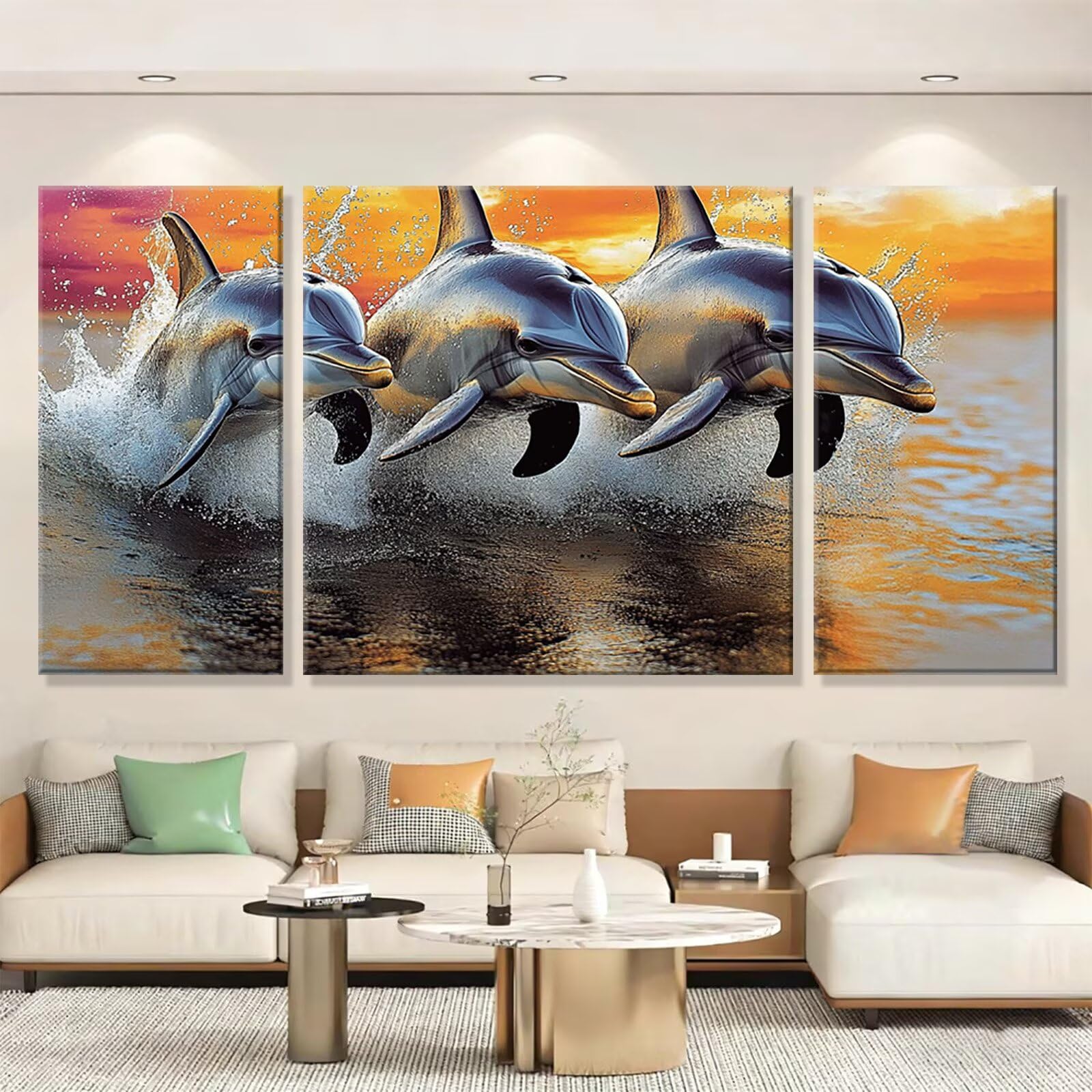3 Pezzi Dipingere con i Numeri adulti, Paint by Numbers Animale Delfino, Kit Lavoretti Creativi, Kit di Pittura Acrilica Fai-da-Te, con Pennello, Decorazioni Casa 70x140cm (Senza Cornice) y1s-604