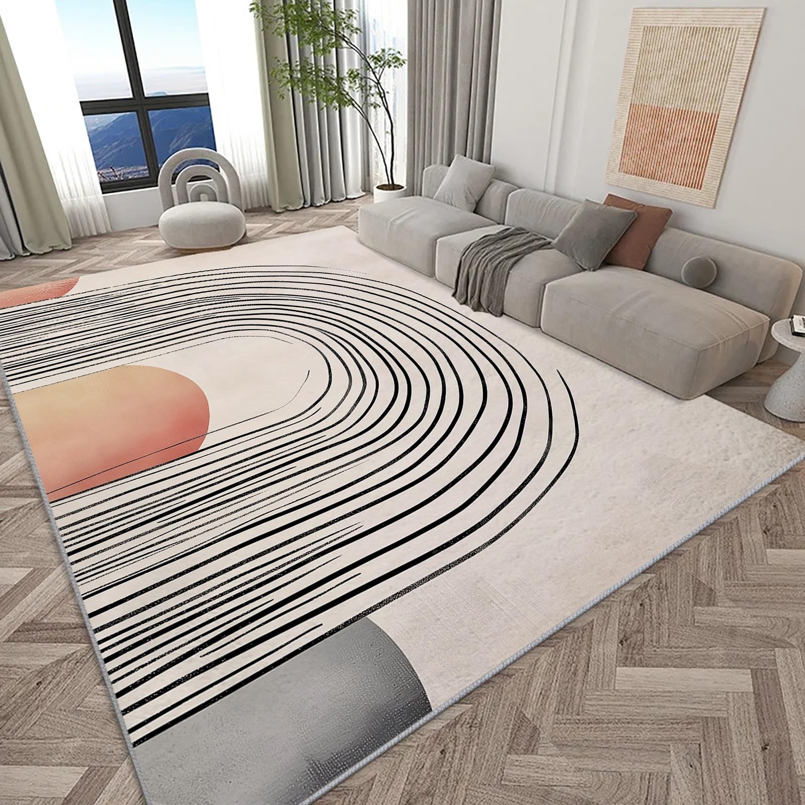 Tapis de salon bohème beige 80x150 moderne tapis chambre enfants ultra doux