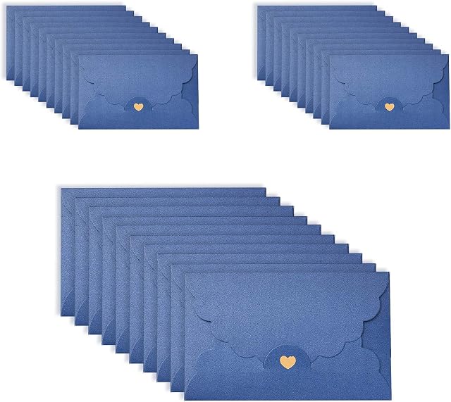 ASFINS Blue Envelope, 30pcs Handmade Mini Gift Card Envelopes Holders Cute Post Card Heart Clasp for Christmas Gift Cute Envelope for DIY Wedding Birthday Party, 17.4 x 11cm (M)