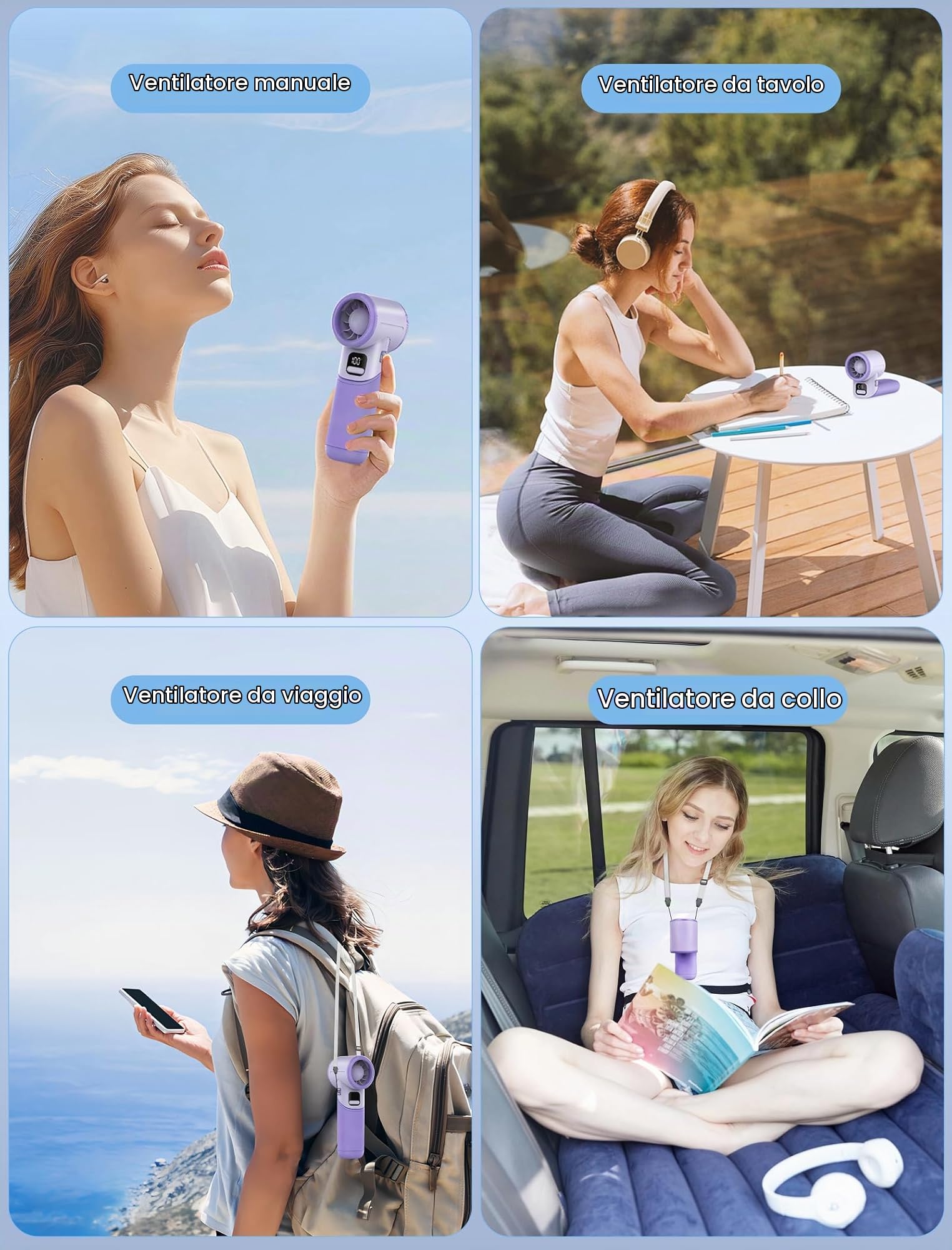 MERTTURM Mini Ventilatore Portatile Mano Potente[11H Standby], Ventilatore Turbo Batteria Ricaricabile da 3600mAh&5 Velocità Potenti, Display a LED, USB Piccolo Ventilatore Tascabile-Viola