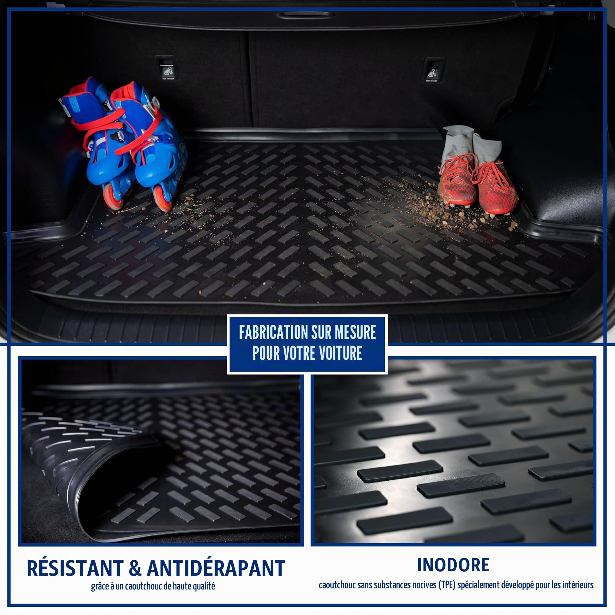 Elmasline Kit de Tapis Design en Caoutchouc et Tapis de Coffre pour VW T-ROC à partir de 2017 Plancher de Chargement supérieur Ne rentre Pas en Cabriolet !! | Tapis de Voiture et Bac de Coffre