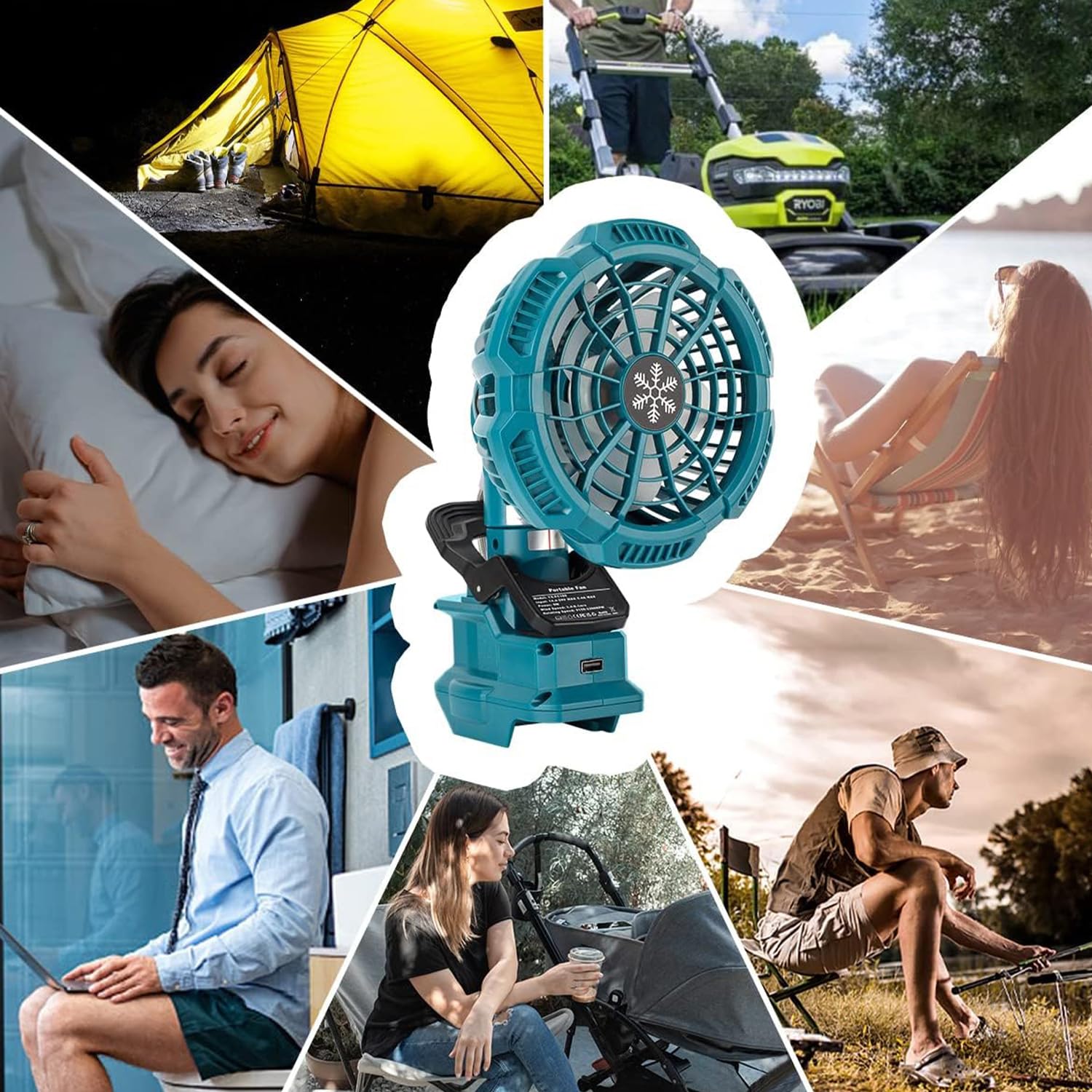 Akku Clip Ventilator für Makita 18V Batterie, Camping Ventilator, Leise Clip Tischventilator, 3 Geschwindigkeitsstufen, 180° schwenkbarer Kopf, für Kinderwagen, Schlafzimmer, Büro, Baustelle