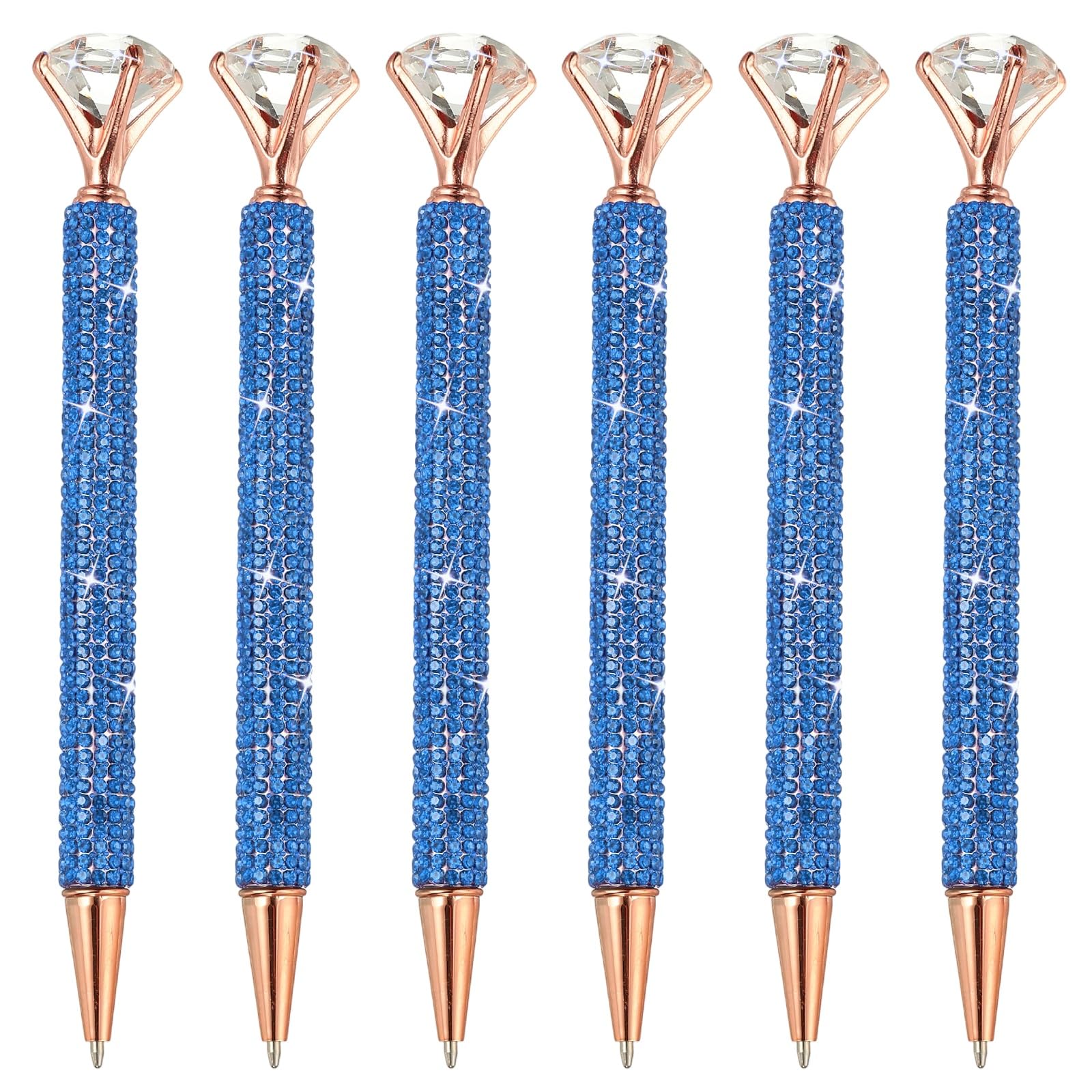PATIKIL Rhinestone Ballpoint Pen, 6Pcs Crystal Diamond Twist Metal Pen Bling 1.0mm Medium Point Black Ink Glitter for Note Taking Journaling, Dark Blue