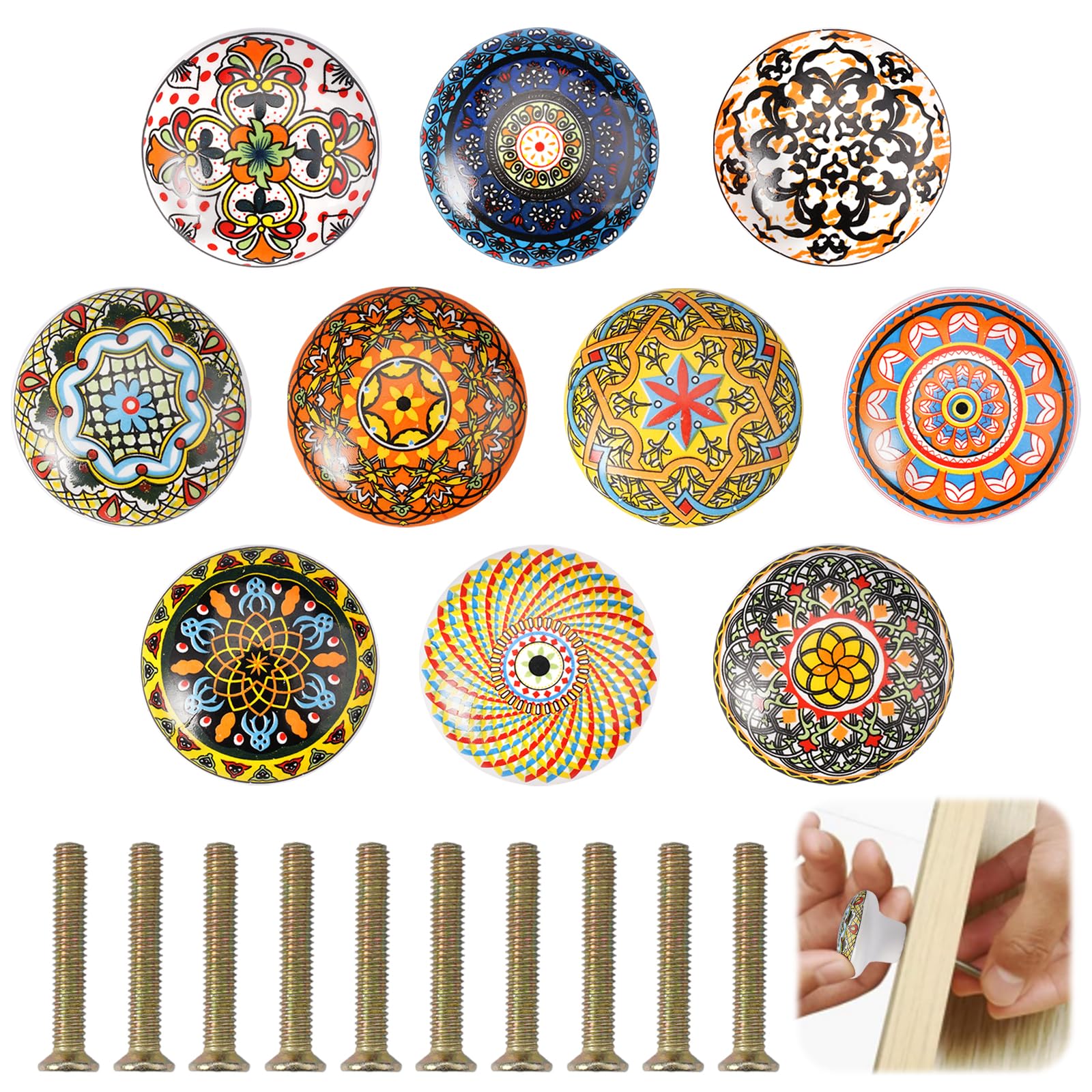 10 Pomelli Per Mobili In Ceramica Stile Bohémien - Maniglie Vintage Per Cassetti E Armadi Cucina - Foto 5