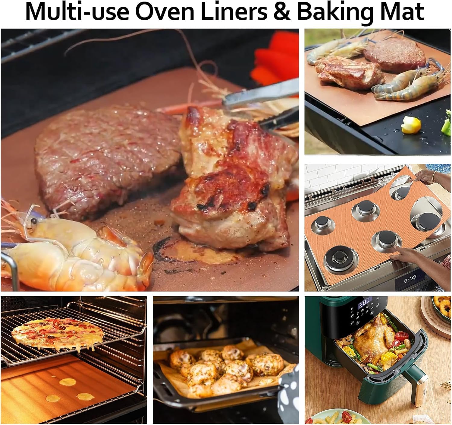 XL Thickened Copper Oven Liners for Bottom of Oven | 5 Pack 17x25 Inch Heavy Duty Non-Stick Mats,BPA & PFOA Free,Dishwasher Safe,Oven Floor Protectors for Electric/Gas/Toaster Ovens
