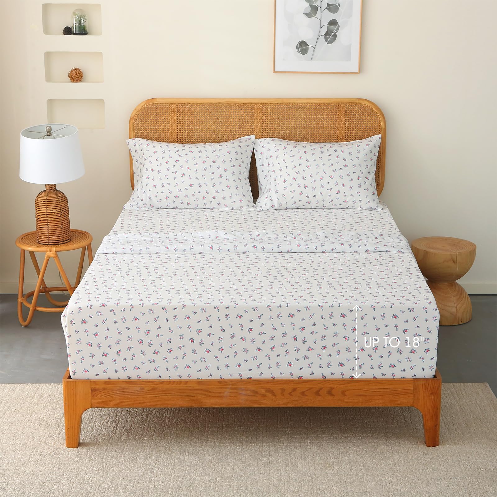 HYPREST Grey Black Sheets King,Deep Pocket Sheets, 1800 Thread Count Pattrn Bed Sheets Soft Breathable Cute Printed Boho Farmhouse Bed Sheets, Oeko-Tex Certificated- Up to 18 Inch: HYPREST Floral Sheets King, Pattern Soft Breathable Farmhouse 4pcs Bed Sheet Sets,18 inches Deep Pocket Sheets