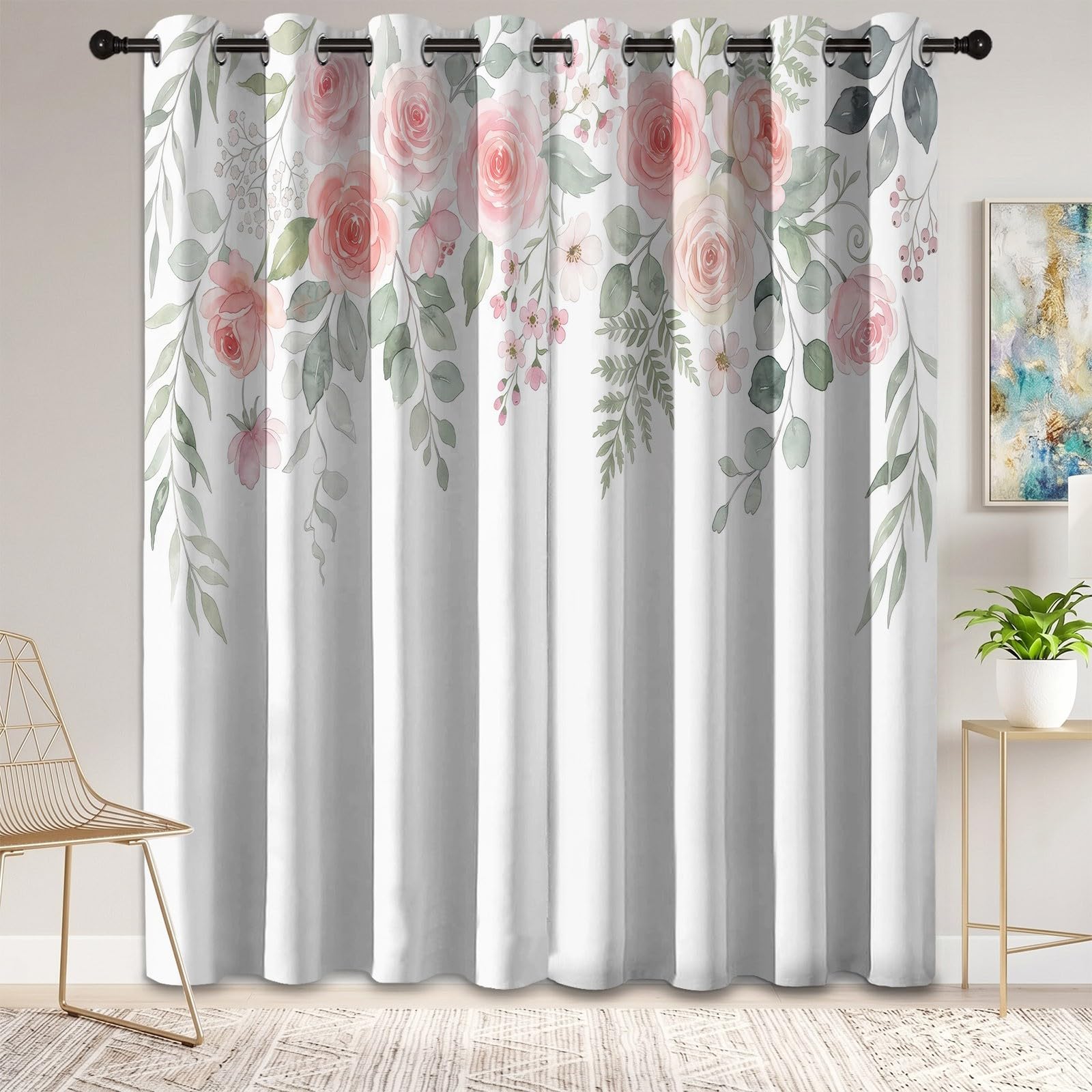 Rideaux occultants aquarelle fleurs roses 117x183 cm lot de 2 isolants