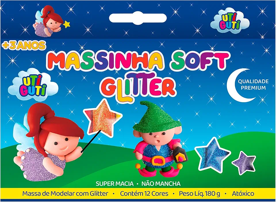 Massa de Modelar, Uti Guti, 26000, Glitter, 12 Cores