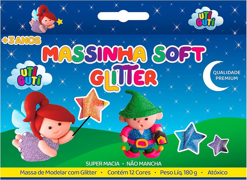 Massa de Modelar, Uti Guti, 26000, Glitter, 12 Cores