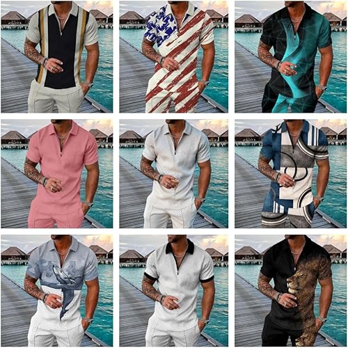 Miniatura 25 de Conjunto deportivo de 2 piezas para hombre, conjunto de pantalones cortos de verano de moda, camiseta polo casual de manga corta y pantalones cortos