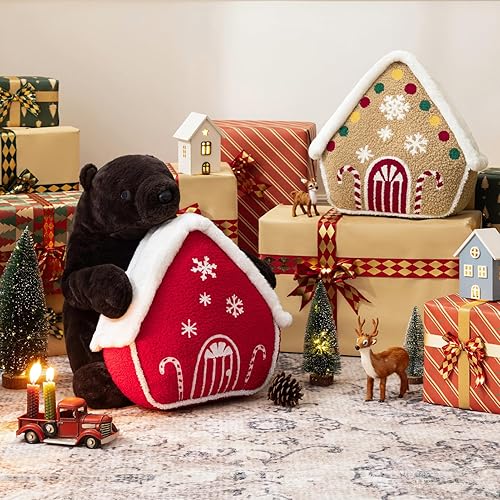 Miniatura 5 de Phantoscope Gingerbread Series House - Almohada de felpa con diseño de Feliz Navidad, de felpa de piel de conejo bordada, casa de jengibre Sherpa
