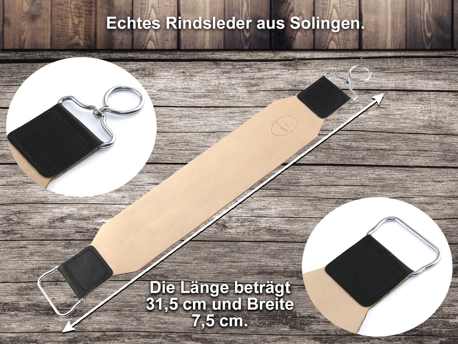 Solinger Bartmesser Set mit extra breitem Streichriemen und Olivenholz Heft | Rasiermesser Set für die klassische Nassrasur und präzisen Bartpflege - Made in Germany - Eine Handwerkskunst aus Solingen