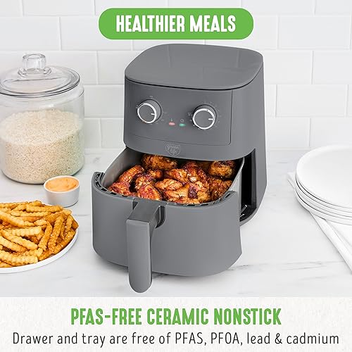 Miniatura 2 de GreenLife Freidora de aire de 4.5 cuartos de galón, controles de dial mecánico, cajón antiadherente de cerámica libre de PFAS, temperatura