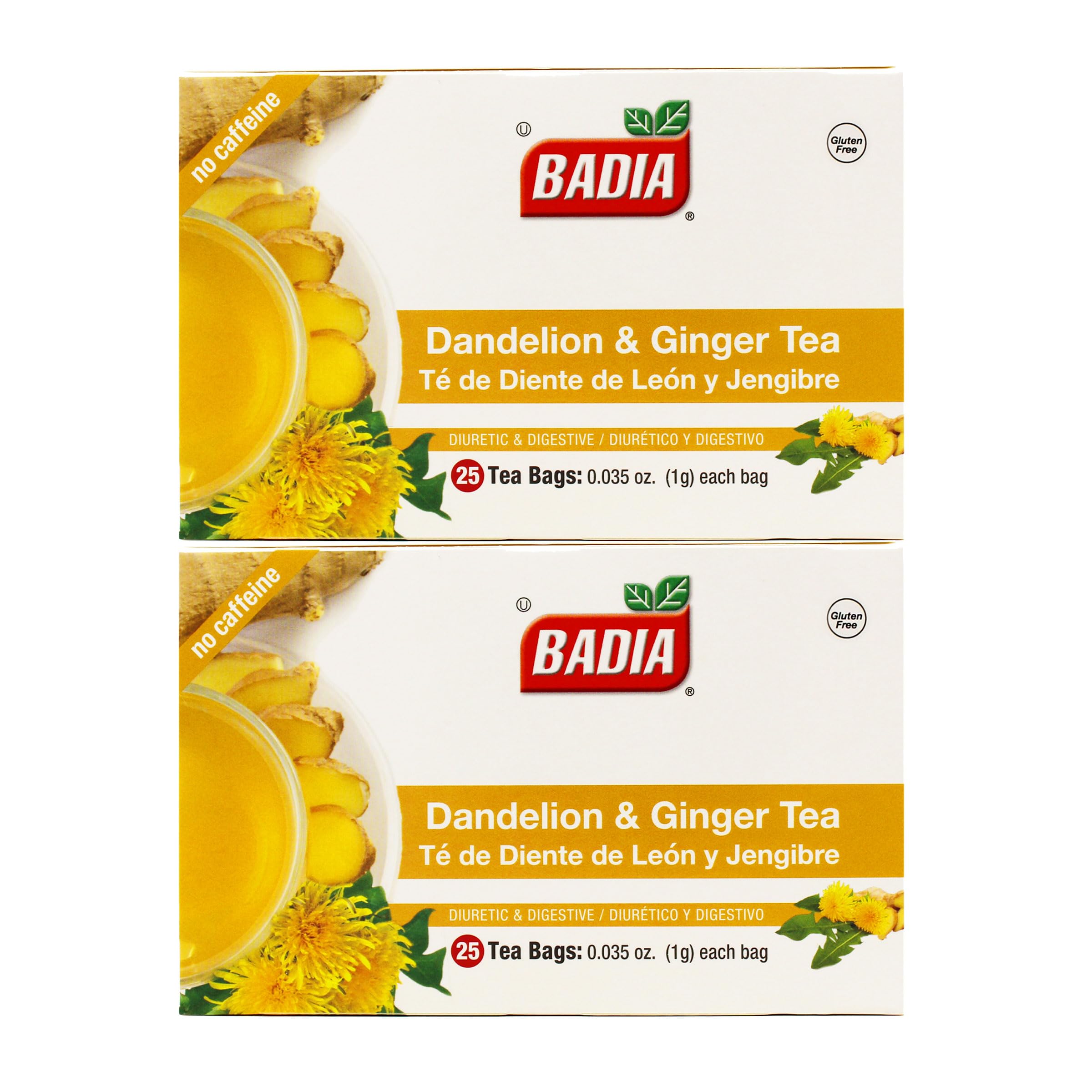 Badia Dandelion & Ginger Tea Bags, 25 ct - Palatize Pack of 2