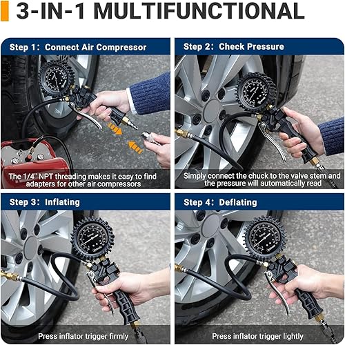 Miniatura 9 de AstroAI Inflador de neumáticos actualizado 2023 con manómetro de 230 PSI, precisión ANSI B40.1, esfera brillante grande de 2.6 pulgadas de fácil