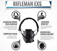 Vista 2 de BenchMaster Rifleman EXS - Protección auditiva electrónica para disparos y construcción, diseño plegable ajustable de perfil bajo, NRR 20, orejeras