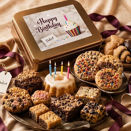 Dulcet Gift Baskets Birthday Cookie & Brownie Tin – An Elegant Food Gift