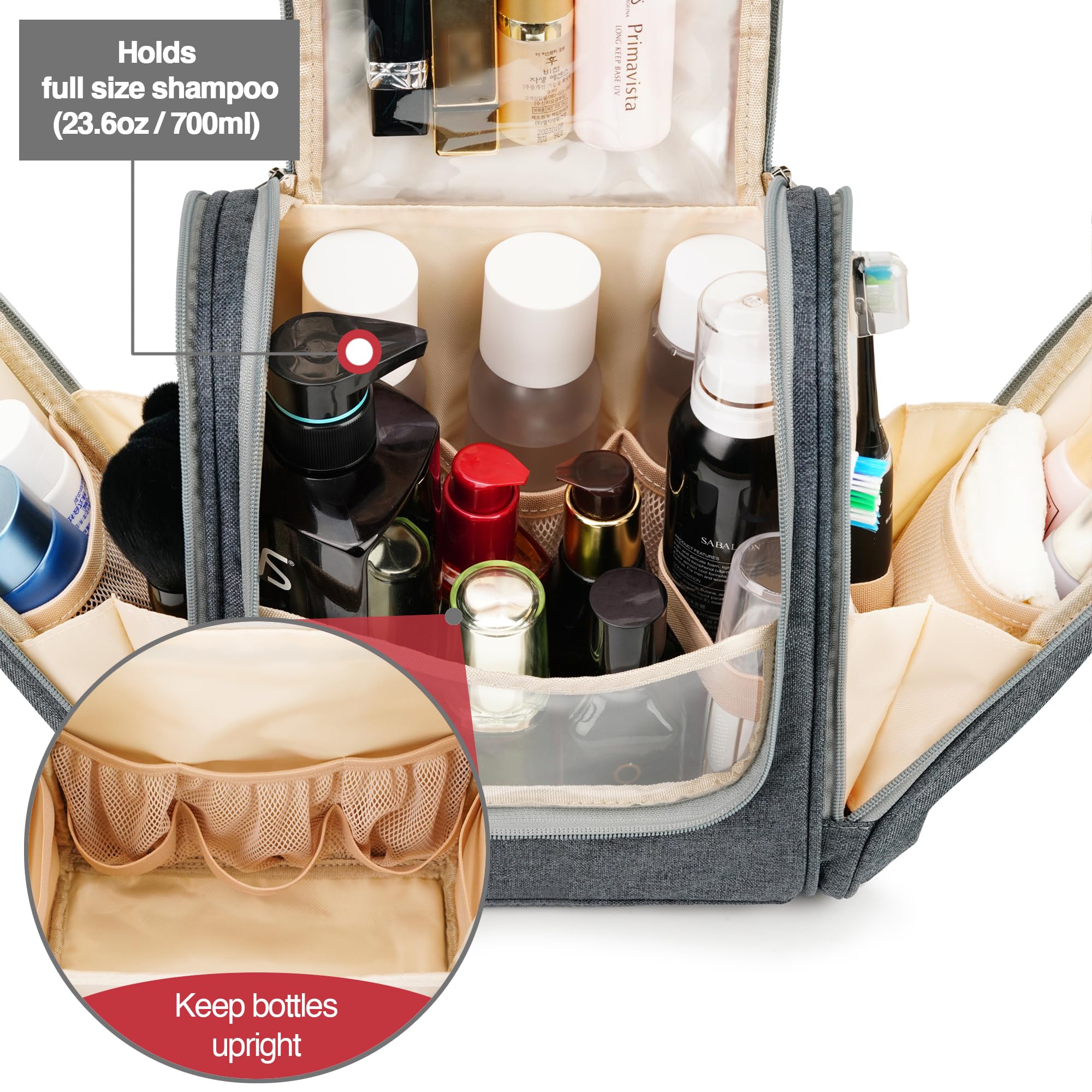 COOSKY Neceser de viaje extra grande para mujeres y hombres, bolsa de higiene, kit organizador de baño y ducha con soportes de banda elástica para artículos de tocador, cosméticos, maquillaje,