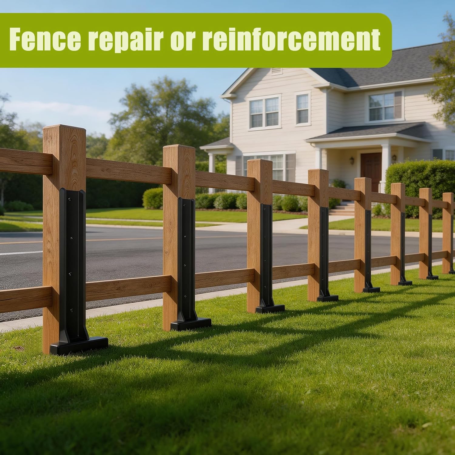 4 Pcs Fence Post Repair Kit Heavy-Duty Serrated Design Fence Post Repair Piles, specifically Designed to Repair Tilted/Broken/Wobbly Wooden Fences