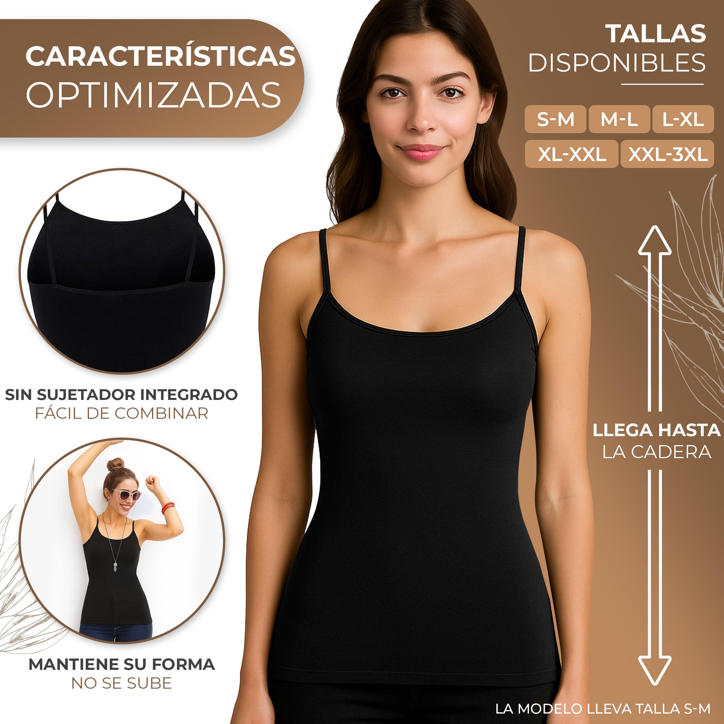 UnsichtBra Pack de 3 Camisetas Interior Mujer Tirantes Finos | Top Ajustado y Moldeador Ligero | Camiseta Shapewear Sin Costuras – Negro, Blanco, Beige