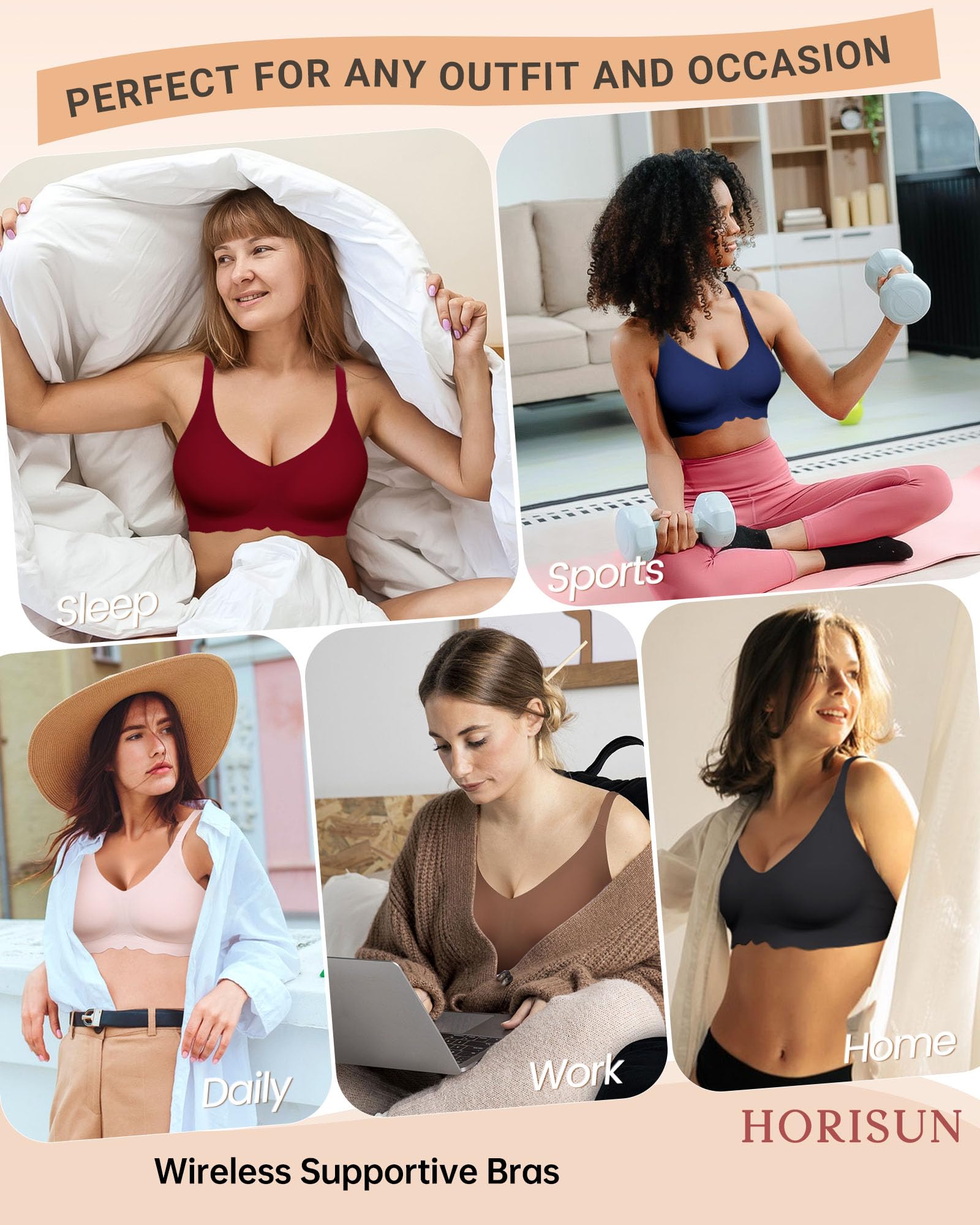 HORISUN Bügelloser BH Damen, Nahtlos 3D Jelly Strip, Push up mit starker Halt, Anti-Achselbeulen, Ideal für Schlaf, Yoga & Alltag