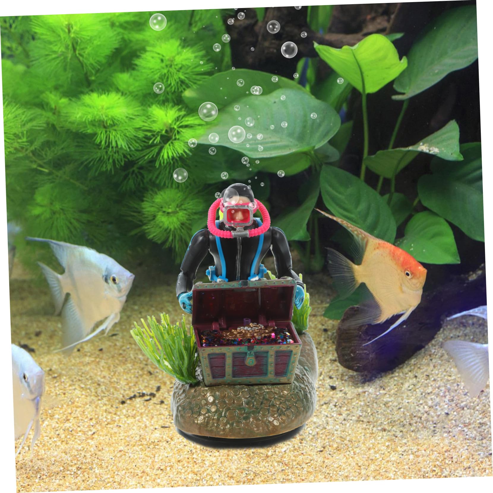 POPETPOP 2 Ensembles Fish Tank Treasure Chasse Grenouille Figurine D'aquarium Titulaire Décorations Remplisseur D'aquarium Ornement De Plongeur Flottant Ornement D'aquarium Usine Plastique