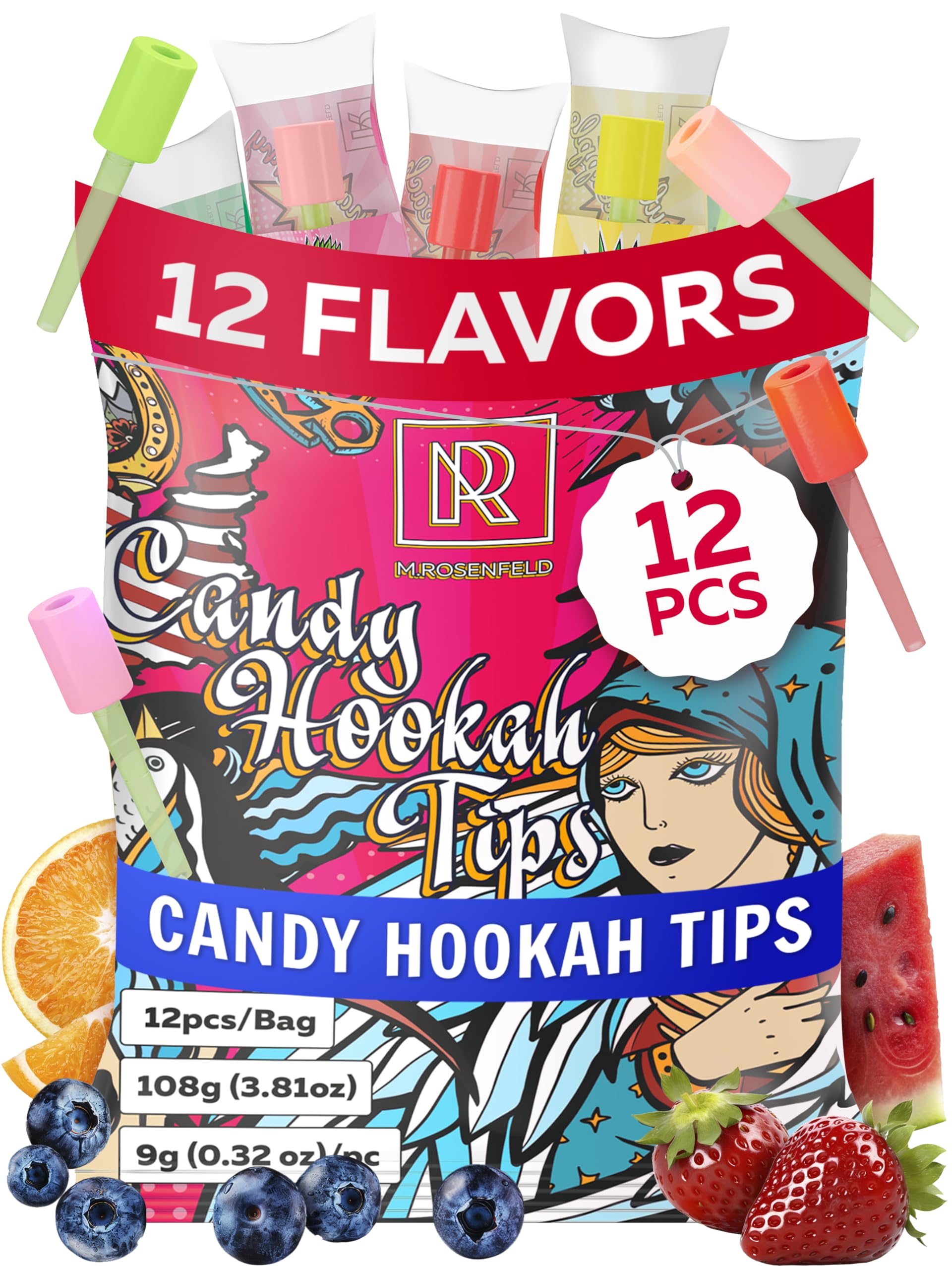 Candy Hookah Tips - 12 pcs Glow in The Dark Jolly Tips - Individually Wrapped Hookah Tips Lollipop