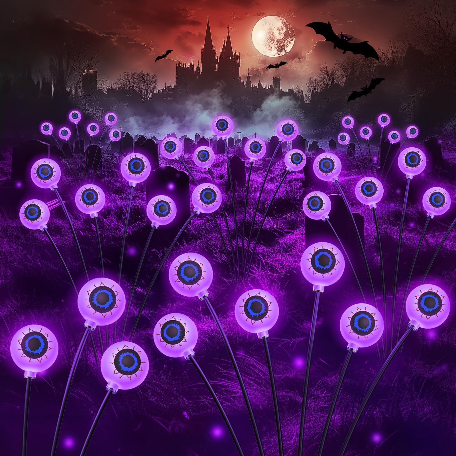 ELECLINKSolar Scary Eyeball Lights, 4Pack Waterproof Solar Halloween Path Lights for Yard, Purple