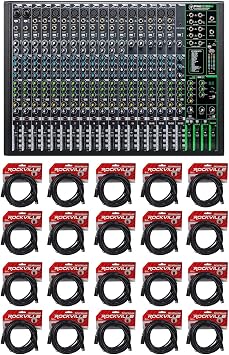 Audiosavings Bundle Mackie ProFX22v3 22-Channel 4-Bus Professional Effects Mixer Bundle with 20 Rockville RCXFM20E-B 20 Foot Female to Male XLR Mic Cable Black 21 Items