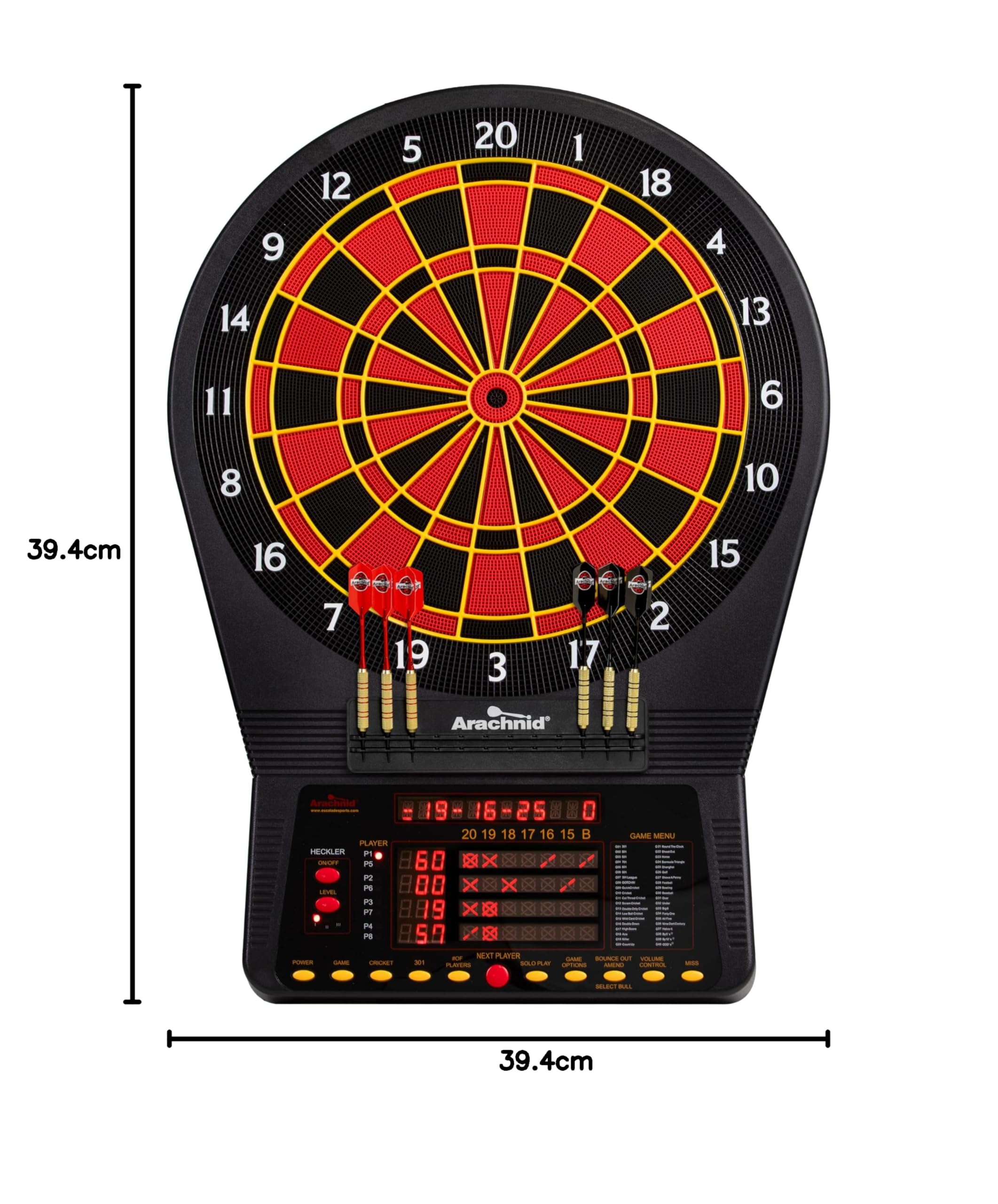 Arachnid Cricket Pro 800 - Diana electrónica con segmentos resistentes de nailon para una mayor durabilidad y jugabilidad y separadores de segmentos microfinos para reducir los rebotes, color negro
