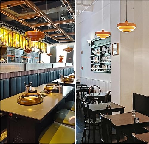 Miniatura 6 de Lámparas colgantes de mediados de siglo de 13.78 pulgadas, 1 lámpara colgante de techo con pantalla de metal de 3 capas, altura ajustable, lámpara