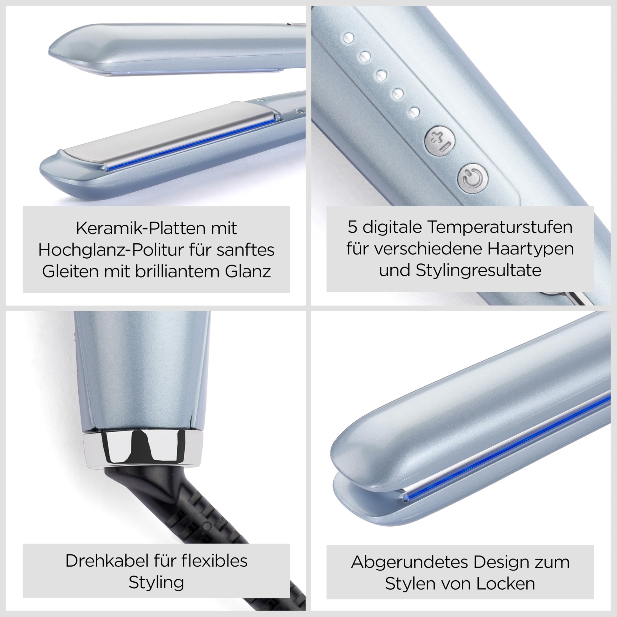 BaByliss Hydro Fusion Glätteisen – Dual-Ionen-Technologie, Anti-Frizz-Effekt, 5 Temperatureinstellungen, schnelles Aufheizen, automatische Abschaltung – Blau, ST573E