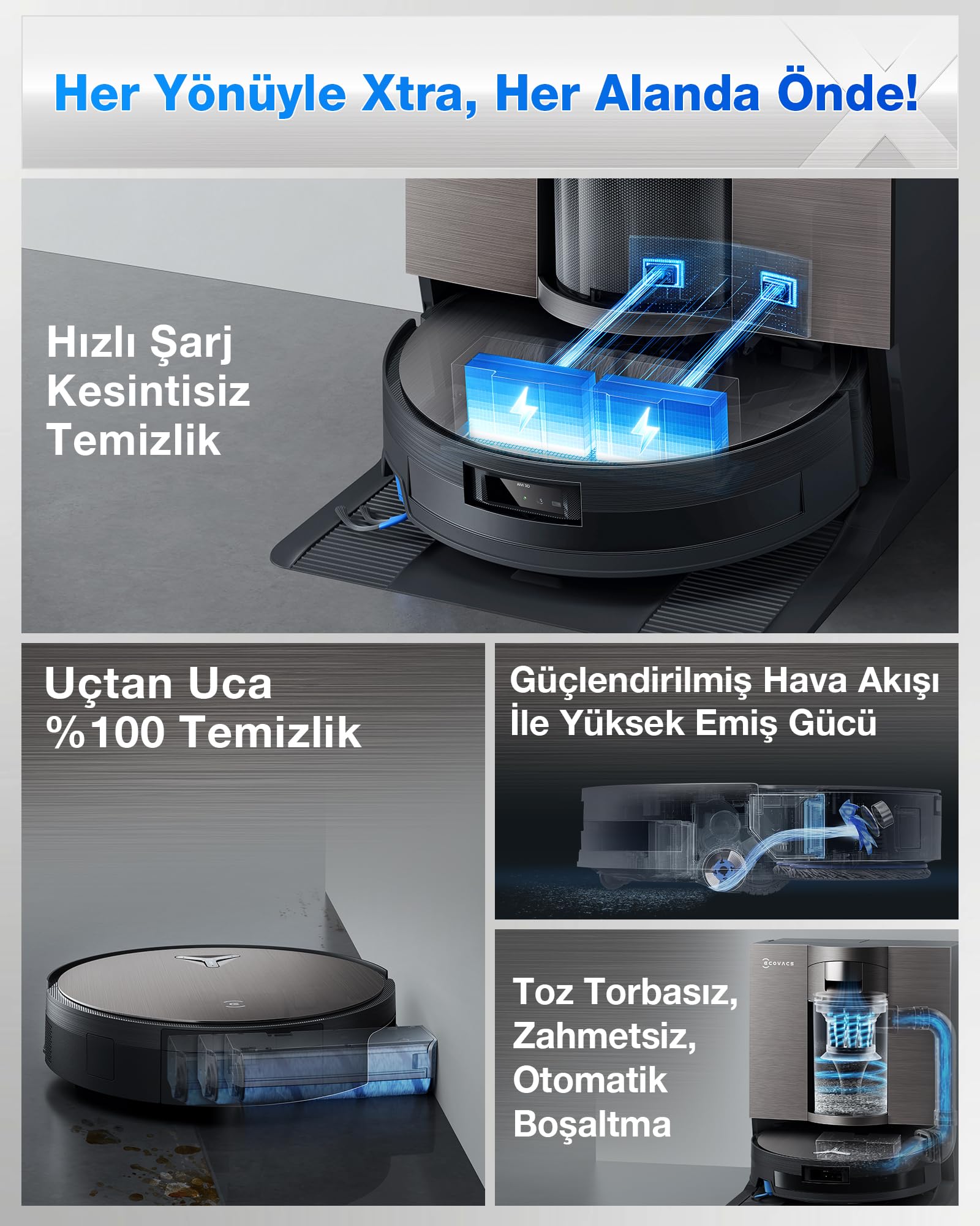 ECOVACS X11 OMNICYCLONE Robot Vacuum Cleaner with Mop Function, Blast & 19,500 Pa, Ultra-Fast Battery Charging, OZMO Scooter, Climbing 4 cm, Extending Mop, PureCyclone 2.0 Auto Emptying, Black Brown Product Image 2