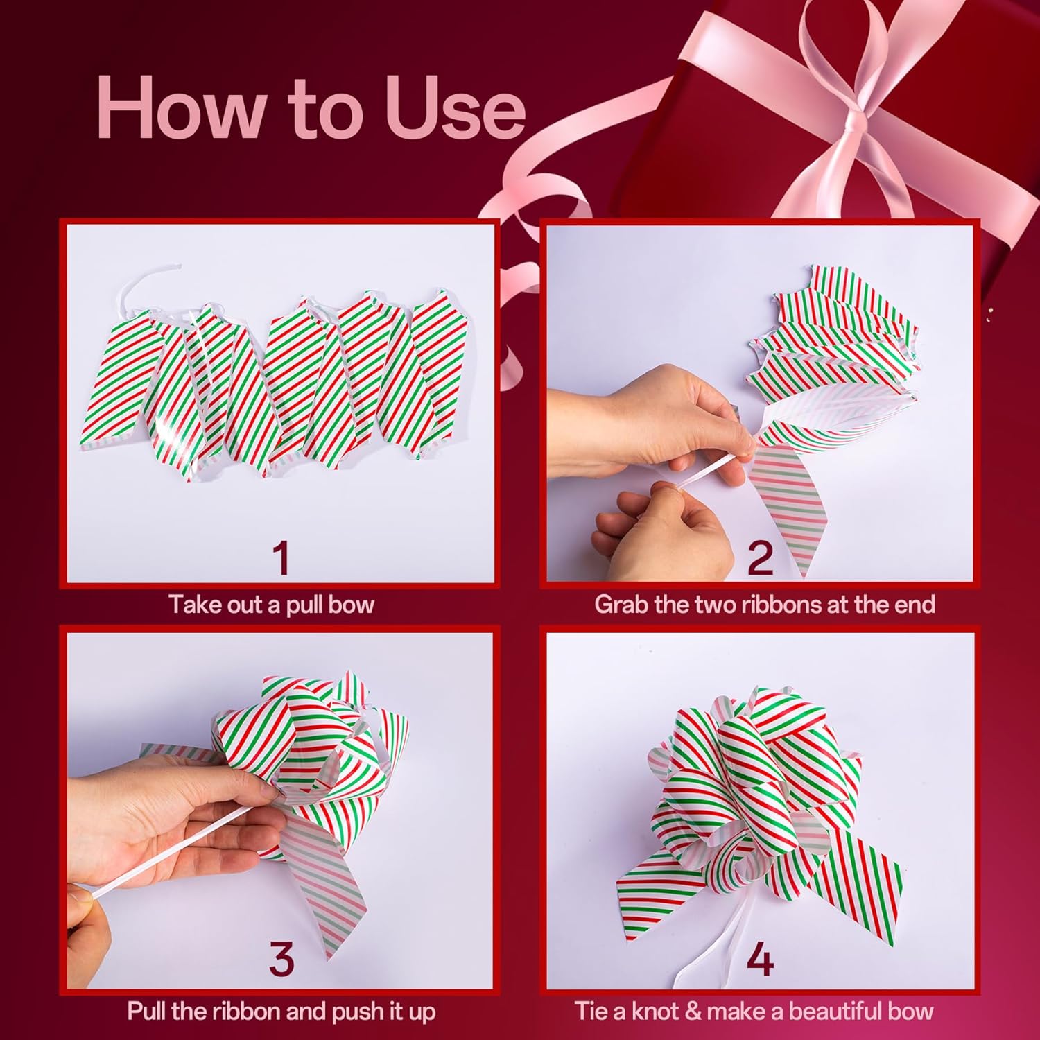 12 PCS Christmas Bows for Gift Wrapping with Ribbon 5” Wide Boxing Day Decorations, Holiday Décor Xmas Present Gift Wrapping Pull Bows Christmas Decorations - Image 3