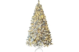 MUPATER® 8 ft Christmas Tree Pre-lit Artificial Christmas Tree with Flocked Snow and Metal Stand