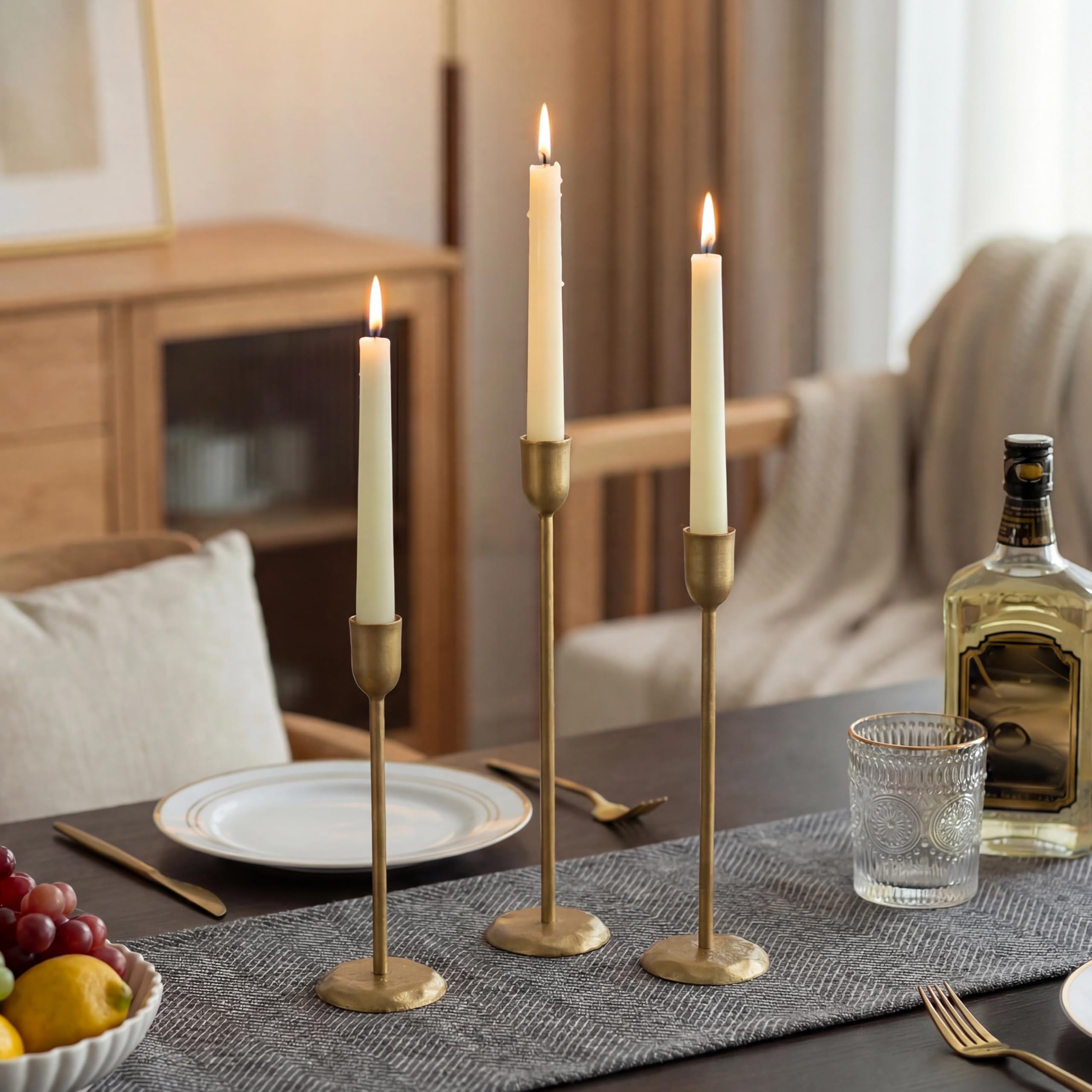 Perfnique Kerzenhalter aus Messing, 6 Stück, antikes Gold, Eisen, Kerzenhalter für Weihnachten, Geburtstag, Hochzeit, Party, Esstisch, Kamin, Kaminsims (Gold)