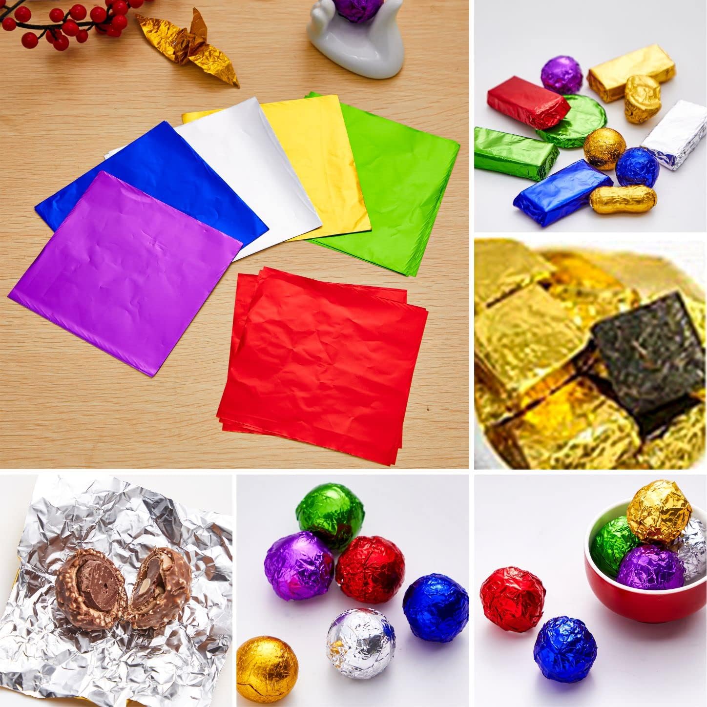 200PCS Aluminium Foil Wrappers, 4x4 inches Square Chocolate Molds for DIY Candy Packaging by Party Wedding Birthday