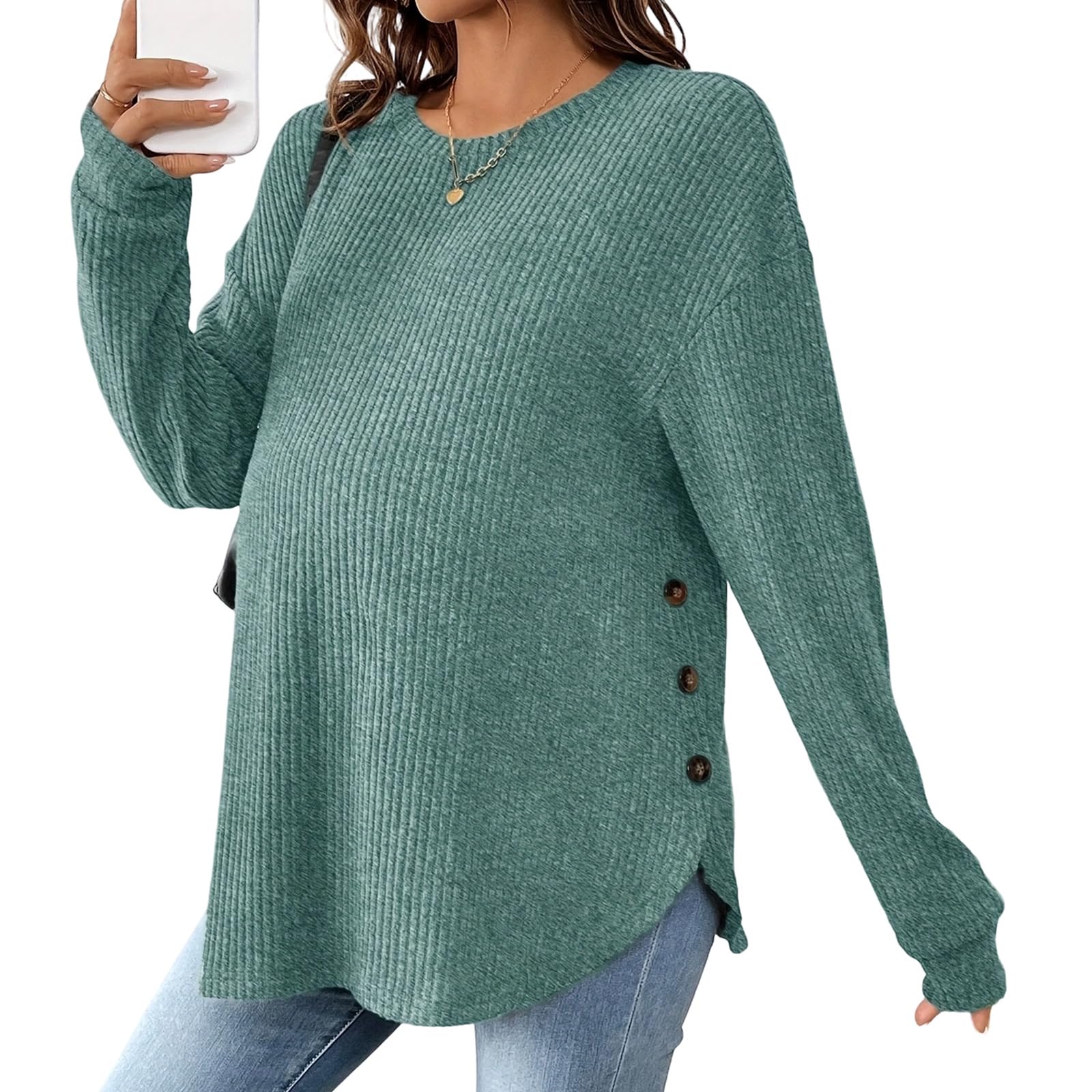 Comodo Pullover Premaman Tessuto Morbido Casual Inverno Gravidanza Top Shirt Traspirante Girocollo Design Poliestere Spandex Pullover Premaman