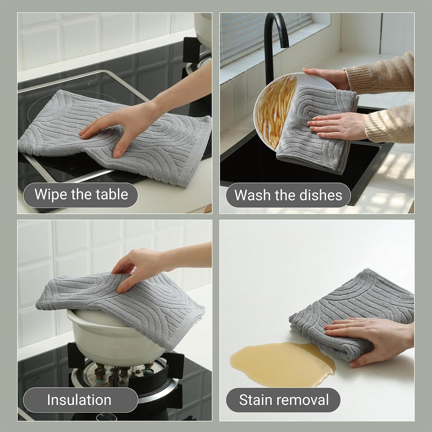 100% Cotton Kitchen Towels and Dishcloths Set, 12Pack Soft and Absorbent Kitchen Towels 16 x 25 inche & 13 x 13inche Dishcloths for Kitchen Drying, Cleaning