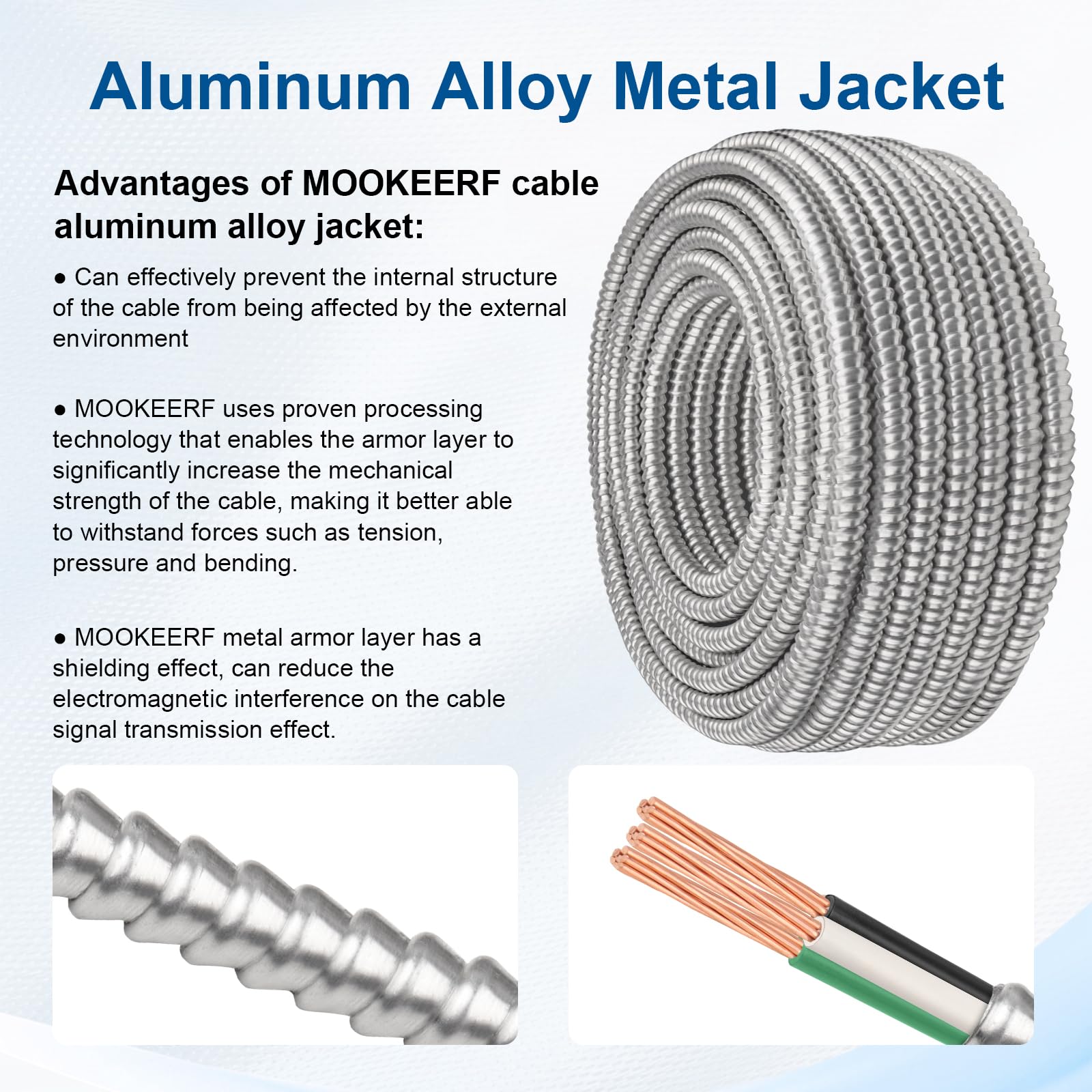 Câble MC 6/2 avec mise à la terre – 3 m en cuivre pur 6AWG/2 avec blindage en aluminium de calibre 6 2 conducteurs de type MC en aluminium