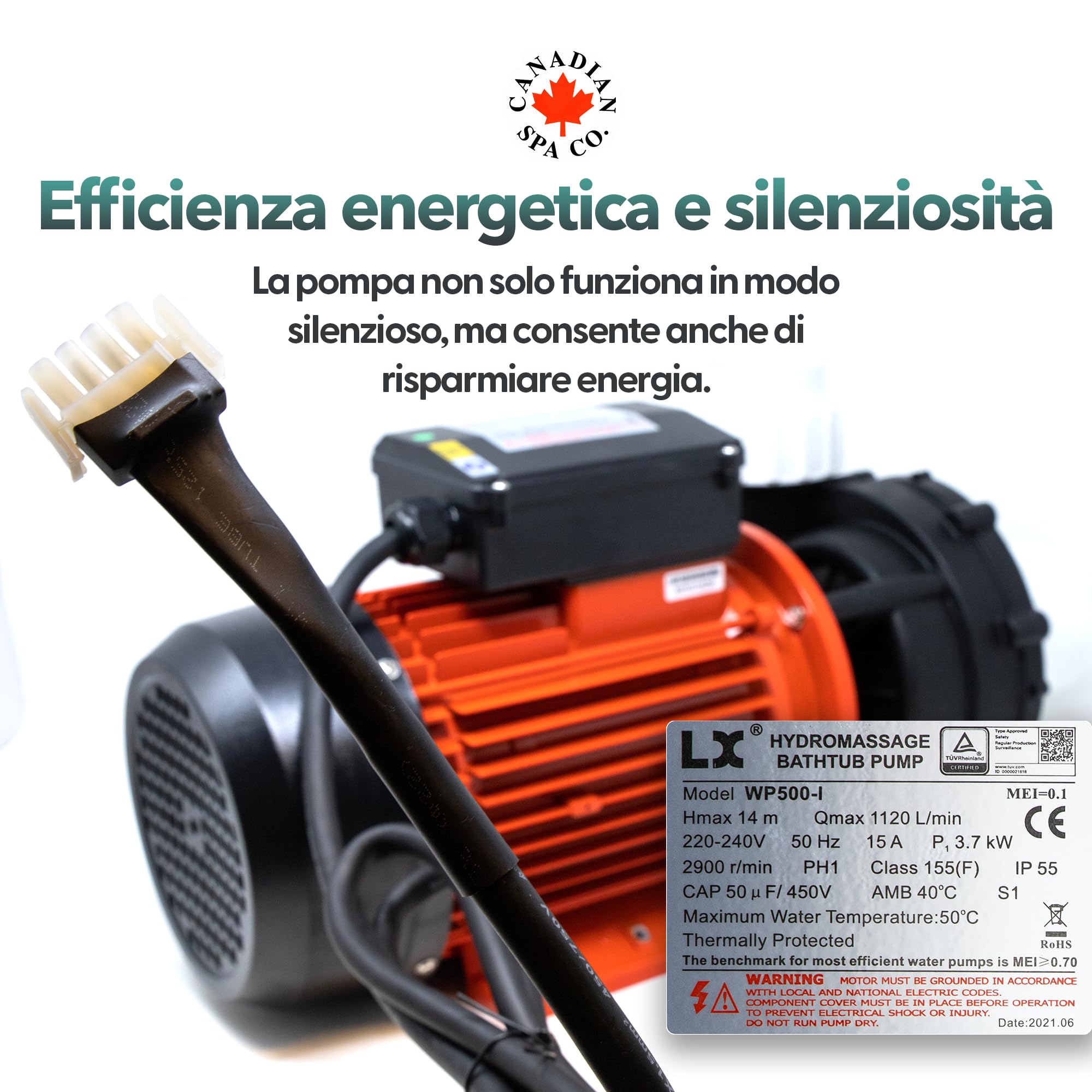 CANADIAN SPA CO. Pompa per massaggio 'Big Red' 5PS WP500-I, pompa per piscina a 1 stadio, attacco da 2,5 a 2,5 pollici, max. 1120 litri al minuto, idromassaggio