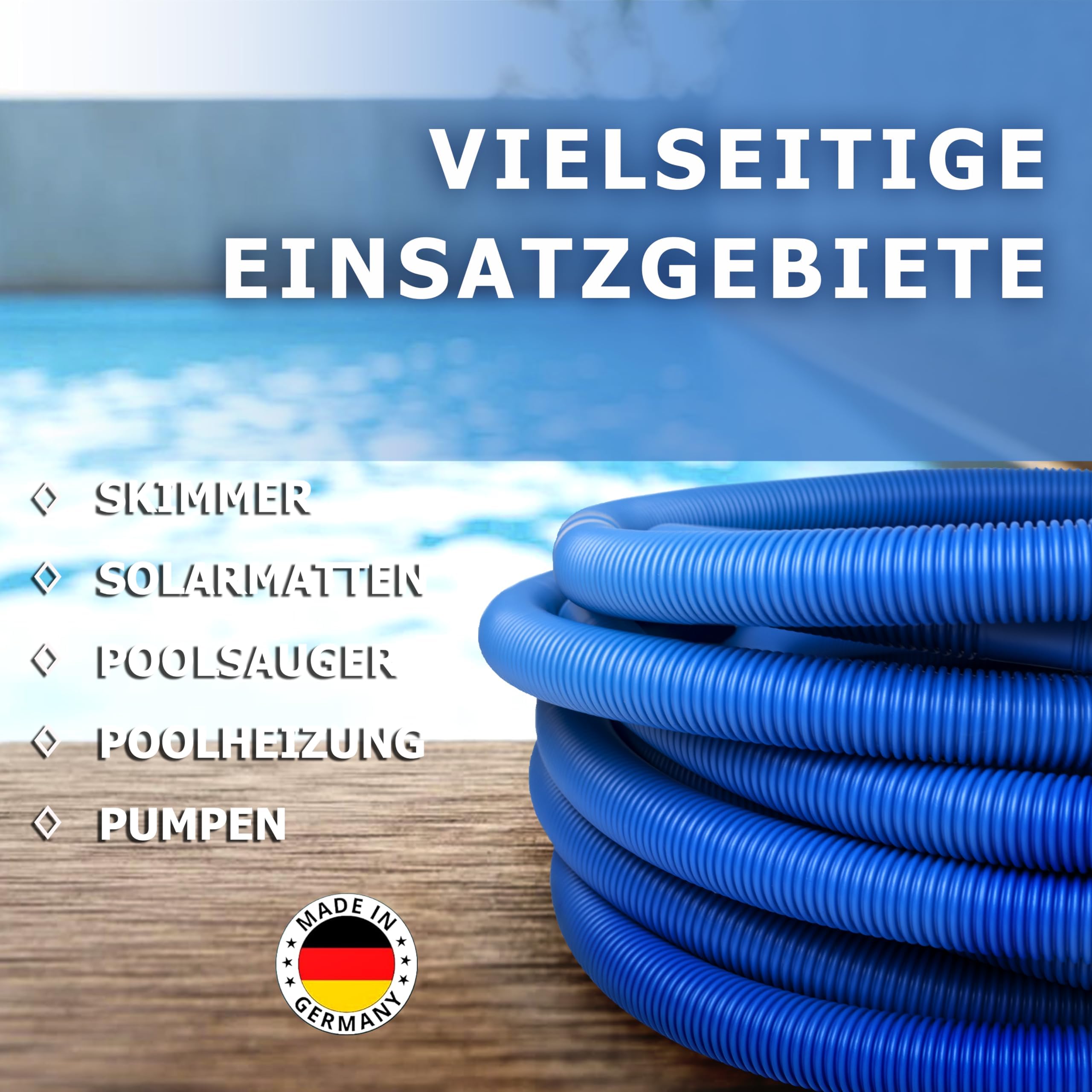 Pondlife Poolschlauch 38mm, 30 m, Saug- und Wasserschlauch für Poolsauger/Skimmer/Poolpumpe, UV-, Chlor- & Salzwasserbeständig, temperaturbeständig bis 70°C, Trennmuffen alle 1,5 m