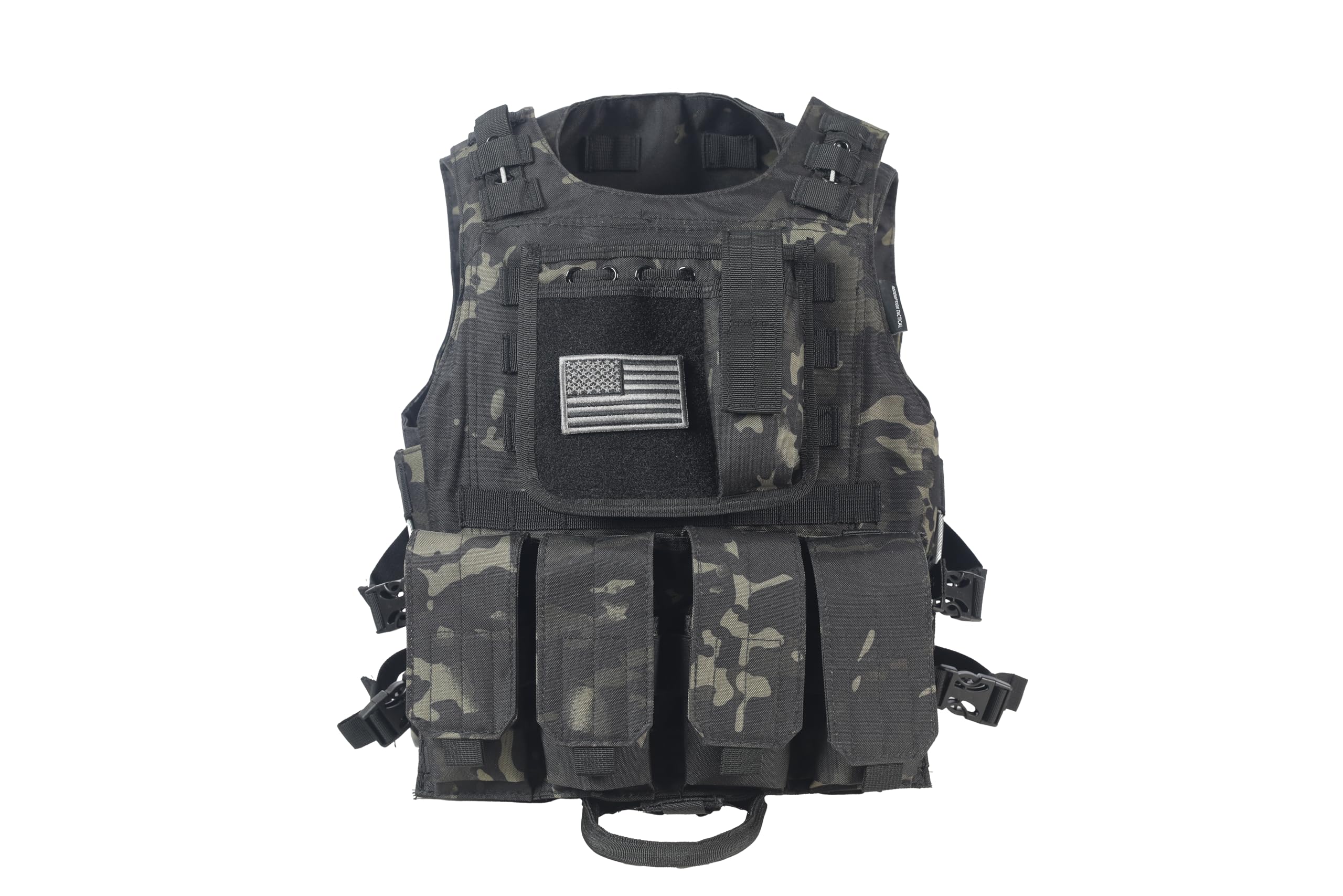Tactical Airsoft Vest w/US Flag Patch and Mag Pouches (multicam, small-large)